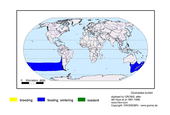 Verbreitungskarte von Diomedea bulleri