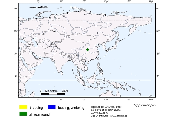 Verbreitungskarte von Nipponia nippon