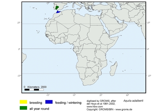 map about the distribution of Aquila adalberti